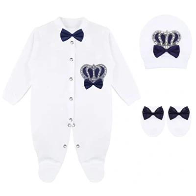 Image of Lilax Baby Boy Newborn Crown Jewels Layette 3 Piece Gift Set 0 Months, Navy, Months