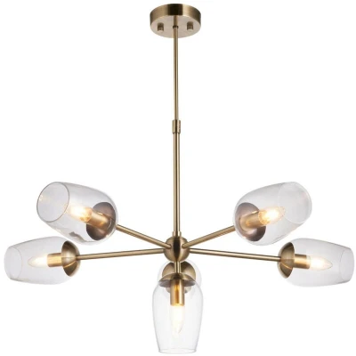 Image of Livorno Multi Arm Pendant Ceiling Light Antique Brass Plate, Clear Glass