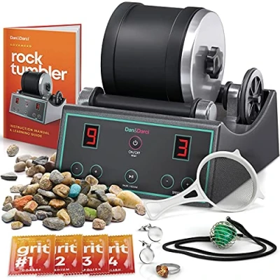 Image of Advanced Professional Rock Tumbler Kit with Digital 9 day timer &amp; 3 speed polisher settings UK/EU Edition Turn Rough Rocks into Beautiful Gems : Great Geology Science STEM Gift for all ages