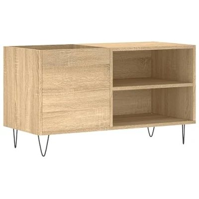 Image of vidaXL Record Cabinet in Sonoma Oak Engineered Wood Vinyl Storage Modern Design with Iron Feet Large 85x38x48 cm