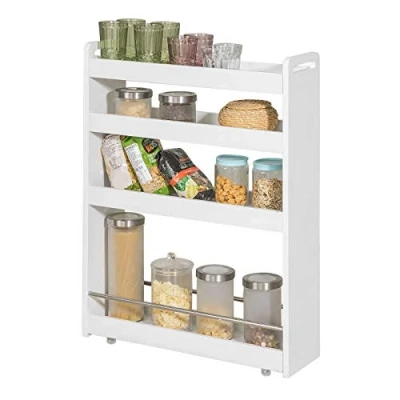 Image of SoBuy NSR01 W, 4 Tiers Serving Trolley, Slide Out Storage Rack Shelf on Wheels, Mobile
