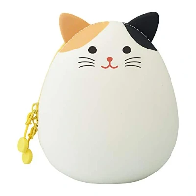 Image of LIHITLAB PuniLabo Zipper Pouch, Egg Shaped, 3.8&quot; x 4.7&quot;, Calico Cat (A7783 7), Large: 1.3 4.7 3.8 inches