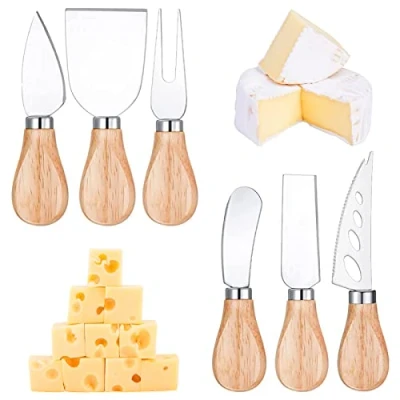 Image of iTGOOS 6 Pieces Cheese Knife Gift Set Knives Stainless Steel Fork Shovel with Oak Handle for Family Gathering Party Halloween Christmas
