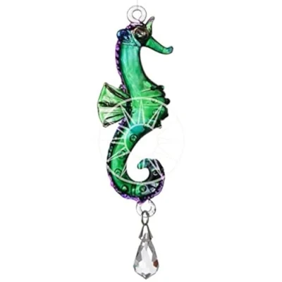 Image of Handmade Fantasy Glass Seahorse Crystal Suncatcher Gift Peacock
