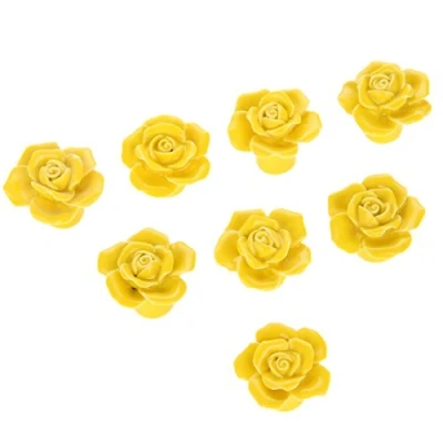 Image of Yellow 8PCS Knobs &amp; Handles Modern Ceramic Rose Flower Drawer Closet Cabinet Cupboard Pull Handle Door