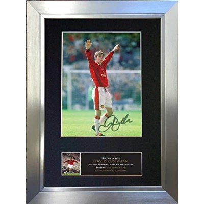 Image of DAVID BECKHAM Signed Autograph Mounted Photo Reproduction PRINT A4 Very Rare (297 x 210mm) #669 (Silver Frame)