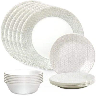 Image of Corelle Vitrelle 18 Piece Glass Dinnerware Sets, Service for 6, Triple Layer Chip &amp; Crack Resistant Plate and Bowl Knox
