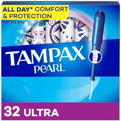 Image of Tampax Pearl Tampons Ultra Absorbency With Leakguard Braid, Unscented, 32Count