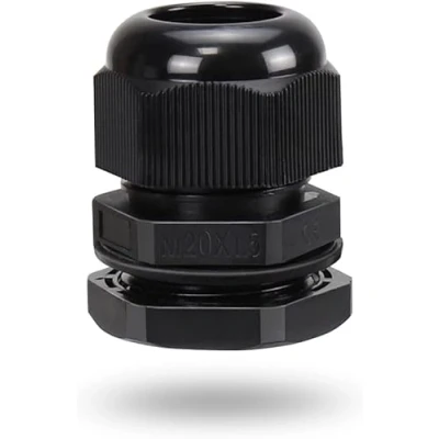 Image of M20 20mm IP68 Waterproof Black Plastic Cable Glands Connectors with Locknut and Washer Pack of 10
