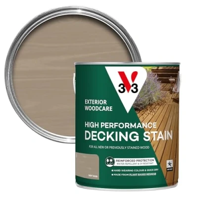 Image of V33 High Performance Decking Stain Light Silver 2.5L Biosourced Formula Anti Slip Quick Dry UV Resistant Hard Wearing Long Lasting Weather Protection