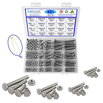 Image of Rshuhx M3 M4 M5 M6 Nuts and Bolts Outer Corner Hexagonal Screw 304 Stainless Steel Hex Bolt Assortment Kit with Storage Box For DIY Industry Mechanical