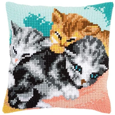 Image of Vervaco Cross Stitch Cushion Kit: Cute Kittens, Cotton, NA, 40 x 40cm
