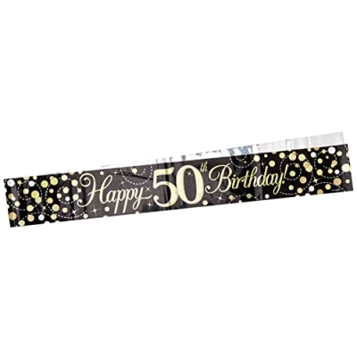 Image of 9ft Banner Sparkling Fizz 50th Birthday Black &amp; Gold Holographic