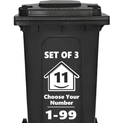 Image of 3 x Bin Numbers for Wheelie Bins, House Design 0 99 Stickers, 16 cm Stickers Self Adhesive Numbers, Weatherproof Vinyl Number (11)