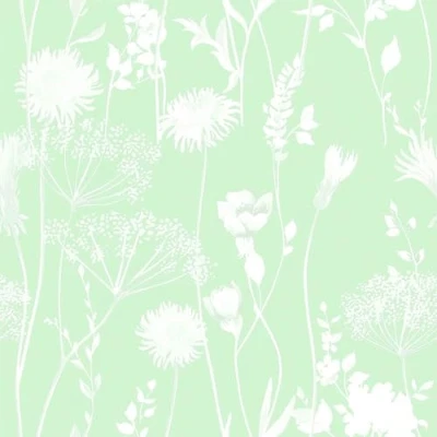 Image of Meadowsweet Floral Green Wallpaper Naturistic Botanical Petals Flowers Trendy Stylish Feature Wall
