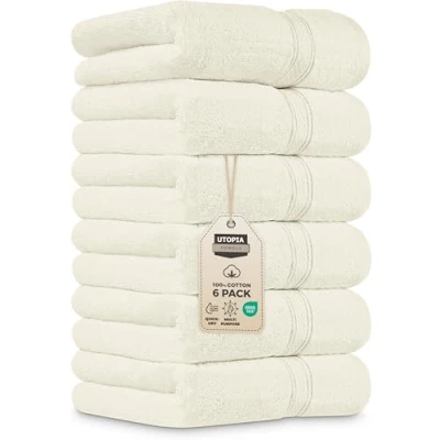 Image of Utopia Towels Premium Hand 100% Cotton, Ultra Soft and Highly Absorbent, 600 GSM Extra Large 16 x 28 inches, Hotel &amp; Spa Quality (6 Piece Towels, Ivory)