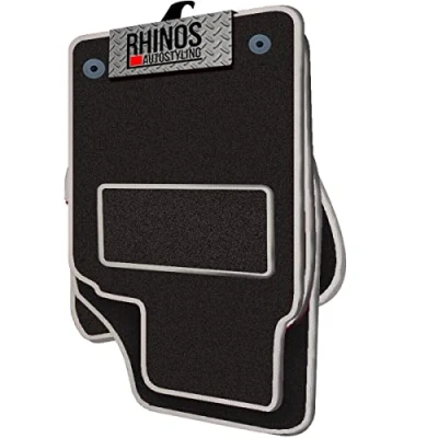 Image of Tailored to Fit Kia Stonic (2017 ON) Non Slip, Complete Carpet Car Floor Mats, All Weather, Anti Slip Backing, Easy Clean Black Mat + Light Grey Leather Edging
