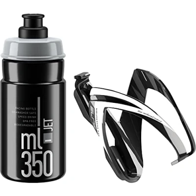 Image of ELITE Jet Kids Bottle &amp; Ceo Cage Kit Grey/Black, 350ml / Bicycle Cycling Cycle Water Drinking Drink Flask Bike Bidon Holder Clip Bracket Corsa Children Child Boy Girl Riding Corsetta Accessories