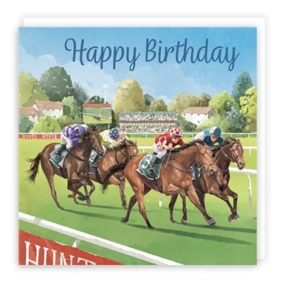 Image of Hunts England Horse Racing Fun Birthday Card For Him Milo&#039;s Gallery Sport Lovers Boys, Men, Husband, Dad, Grandad, Son, Brother, Friend