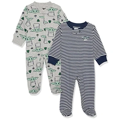 Image of Amazon Essentials Disney Marvel Star Wars Unisex Babies&#039; Cotton Footed Sleep and Play Discontinued Colours, pack of 2, 2 the Child, Premature