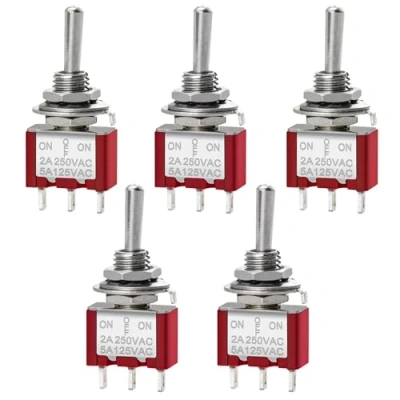 Image of Heschen Mini Momentary Toggle Switch MTS 123, (ON) OFF SPDT, 3 Pin, 2A 250V, 5A 120V, Pack of 5
