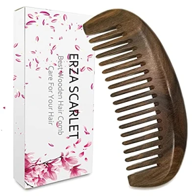 Image of ERZA SCARLET Real Natural Green Sandalwood Wooden Comb/Boutique Hair Comb (Wide tooth)