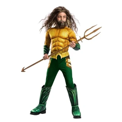 Image of Rubie&#039;s 641365M000 Aquaman Official DC Movie, Childs Deluxe Costume Medium 5 8 Years, Boys, Multicolour, M Age 7