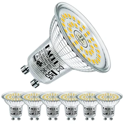 Image of EACLL GU10 LED Bulbs Neutral White 4000K 6.5W Replaces 100W Halogen Bulbs, Pack of 6, 940 Lumen, AC 230 V Flicker Free Spotlight Beam Angle 120 Spot, Non Dimmable Shorter Reflector Lamps