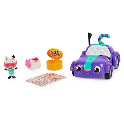Image of Gabby’s Dollhouse, Carlita Toy Car with Pandy Paws Collectible Figure and 2 Accessories, Kids’ Toys for Ages 3 above
