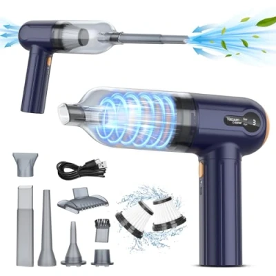 Image of Handheld Car Vacuum Cleaner, 15000Pa Powerful Cleaner Cordless, 3 in 1 Lightweight &amp; Blower Dust Buster, LED Display, USB Rechargeable Mini for Car, Home and Pet Hair Cleaning