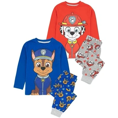 Image of Paw Patrol Pyjamas Kids 2 Pack Boys Girls Blue Chase And Red Marshall Pjs Sets Long Sleeve T Shirt With Bottoms Children TV Series Merchandise 4 5 Years