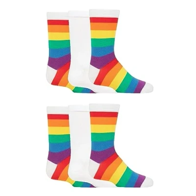 Image of SockShop Kids Bamboo School Socks Boys Girls Plain Striped Breathable, Soft, Cooling Comfort Cuff Smooth Toe Seams 6 Pairs White Rainbow 12.5 3.5 (8 12 Years)