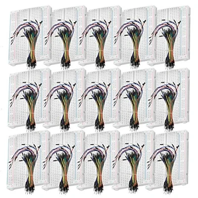 Image of AZDelivery MB 102 Breadboard Kit (15 Set) 400 Tie Point Mini + 65 PCS Male to M2M Jumper Wire Set compatible with Arduino Including E Book!