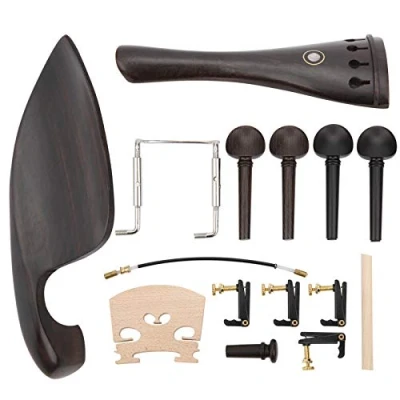 Image of Violin Tailpiece Kit, 15Pcs 4/4 Accessories Replacement Parts, Ebony/Metal/Maple Wood Fittings Set for Beginner/lover