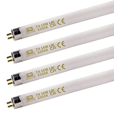 Image of TBE LIGHTING T4 16w Fluorescent Tube Lamps 480mm 4 Pack of CFL Bulbs G5 2 Pin Base Fittings High Efficiency Lamps, Day Light White 6500K