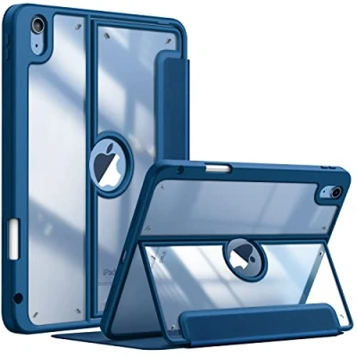 Image of Fintie Clear Case for iPad 10th Generation 10.9 Inch Tablet (2022 Release) Multiple Angles Viewing Shockproof Soft TPU Cover with Transparent Back Shell &amp; Pencil Holder, Marine Blue