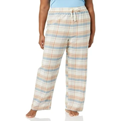 Image of Amazon Essentials Women&#039;s Flannel Sleep Trousers Discontinued Colours, Beige Blue Mix Plaid, XXS