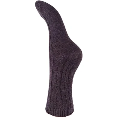 Image of JOYA Luxurious Wool Blend Ribbed Cable Socks UK 4 7 EU 36 40 Aubergine