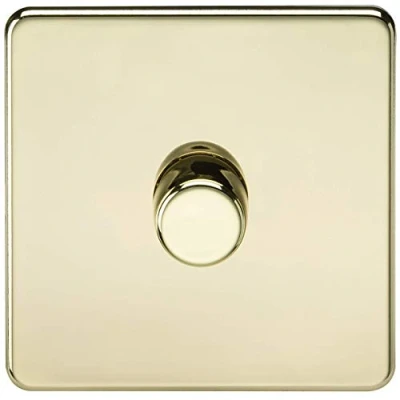 Image of KnightsBridge 1G 2 way 10 200W (5 150W LED) Intelligent Screwless Dimmer Polished Brass