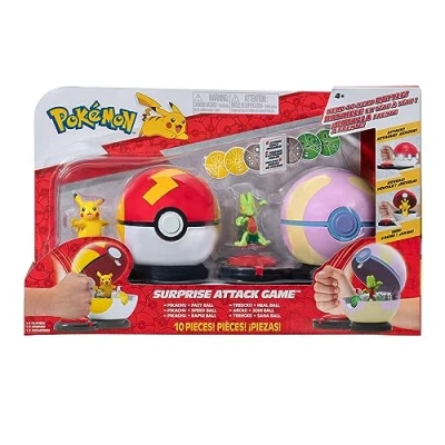 Image of Pokemon Surprise Attack Game 2 Inch Pikachu with Fast Ball and Treecko Heal plus Six Discs