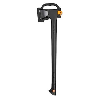 Image of Fiskars Splitting Axe L, Solid, With protective cover, Non stick coated, Steel/Plastic and Glass fibre handle, Black/Orange, A19, Length: 6.5 cm, 1.6 kg, 1052044
