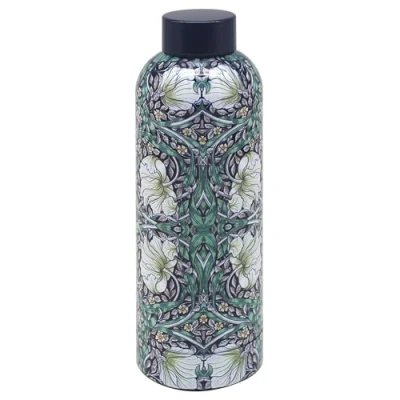 Image of Lesser &amp; Pavey William Morris Midnight Pimpernel Drinks Water Bottle Flask Navy Lid With Floral Design
