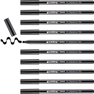 Image of edding 1255 calligraphy pen black box of 10 nib 5 mm fibre for paper, wood, terracotta, canvas hand lettering, bullet journals, thank you cards, books
