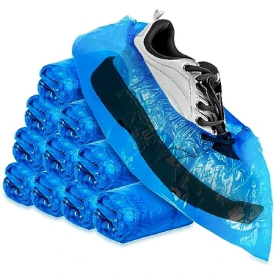 Image of com four® 100x disposable overshoes 5g per overshoe plastic shoe waterproof in one size