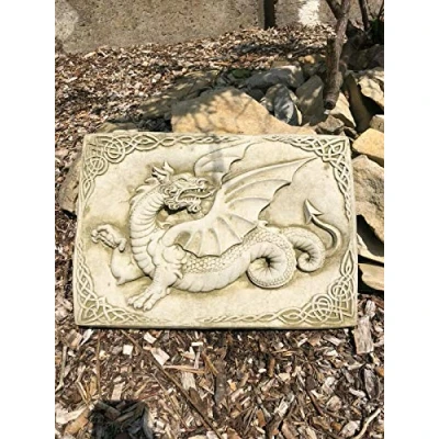 Image of Celtic Welsh Dragon Plaque Statue Reconstituted Stone Concrete Hanging Outdoor Garden Ornament