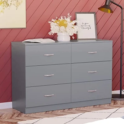 Image of Vida Designs 6 Drawer Wide Chest of Drawers Bedroom Storage Unit Sliding Furniture (Grey)