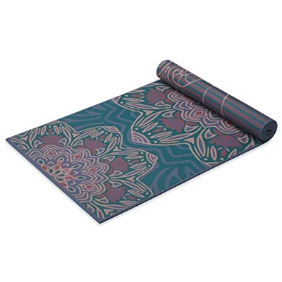 Image of Gaiam Yoga Mat Premium Print Reversible Extra Thick Non Slip Exercise &amp; Fitness for All Types of Yoga, Pilates Floor Workouts, Jade Salutation, 6mm