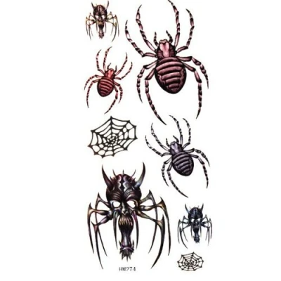 Image of Waterproof and sweat of the spider/skull temporary tattoo stickers