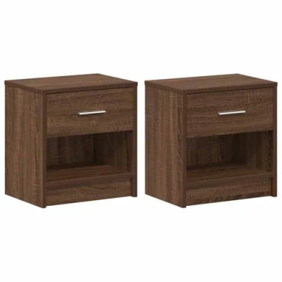 Image of vidaXL Brown Nightstand Set Engineered Wood Bedside Cabinets with Drawers, Modern Design, 39x28x41cm