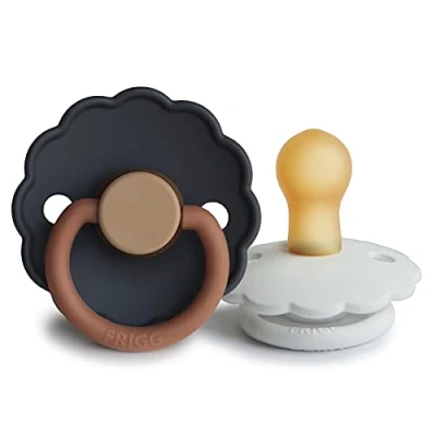 Image of FRIGG Daisy Natural Rubber Baby Pacifier Made in Denmark BPA Free (Aurora/Bright White, 0 6 Months) 2 Pack